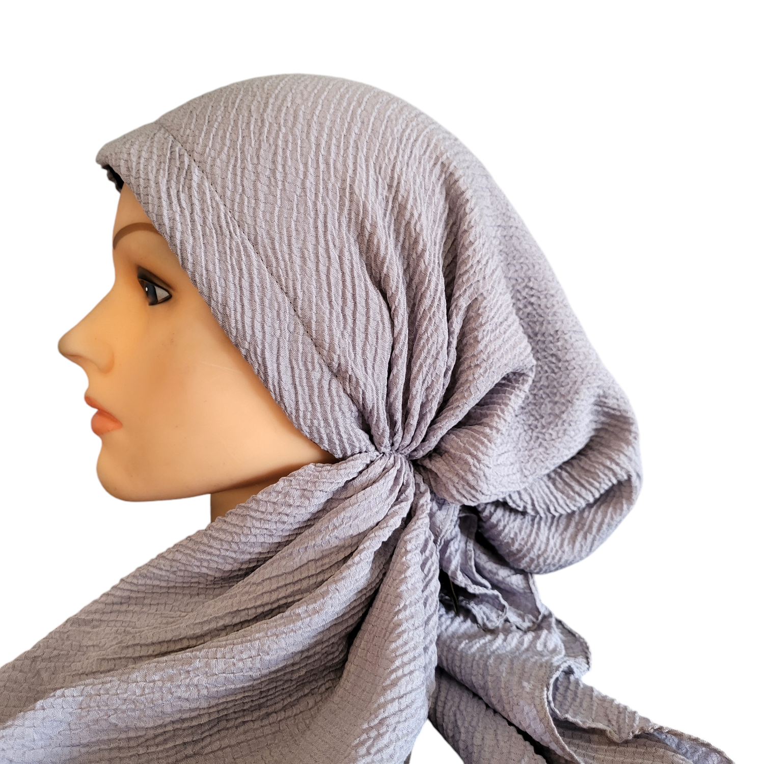 Light silvery gray textured solid pre-tied tichel