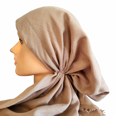 Tan solid  - soft fringes pretied tichel