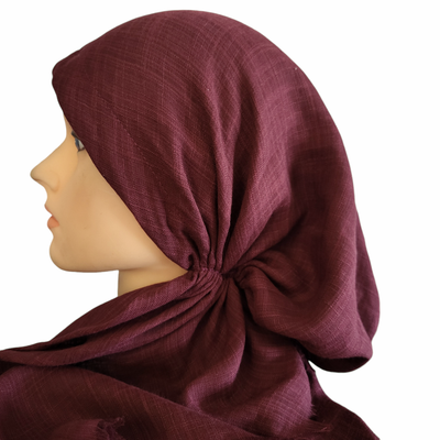 Burgundy/rust solid  - soft fringes pretied tichel