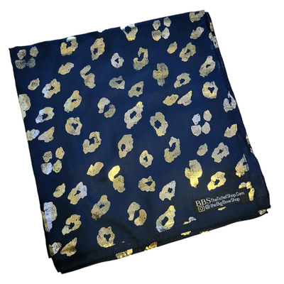 Gold leopard metallic patterned tichel - navy