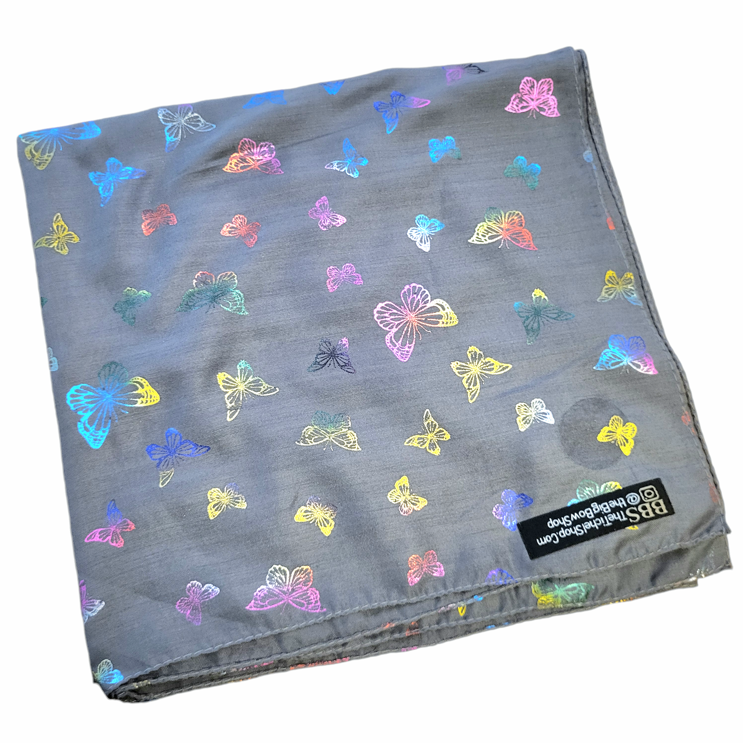 Colorful butterfly metallic patterned tichel - gray