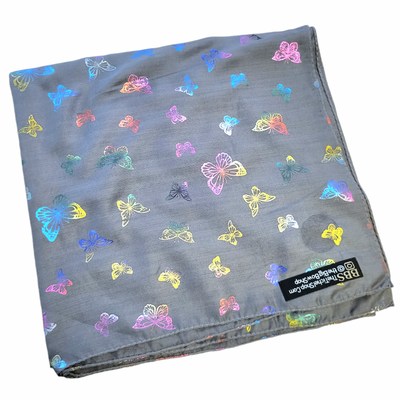 Colorful butterfly metallic patterned tichel - gray