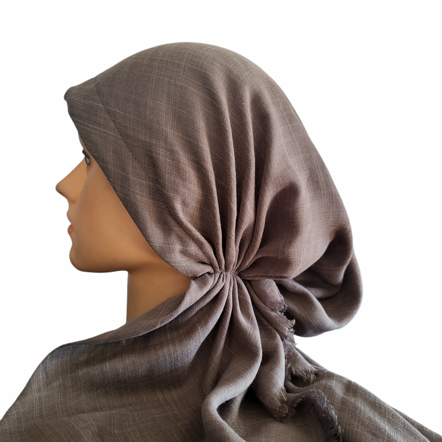 Dark gray solid  - soft fringes pretied tichel