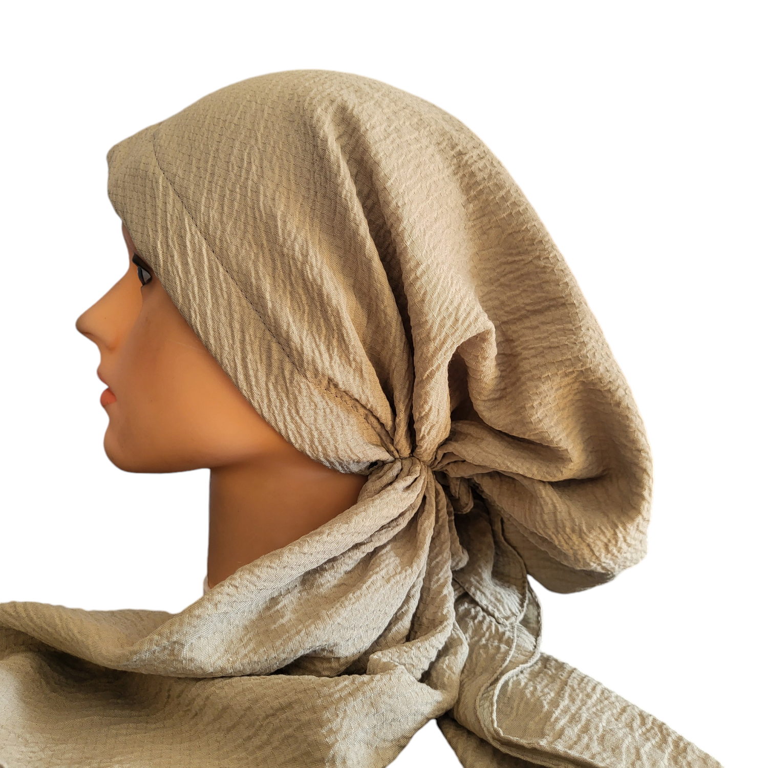 Dusty light olive textured solid pre-tied tichel