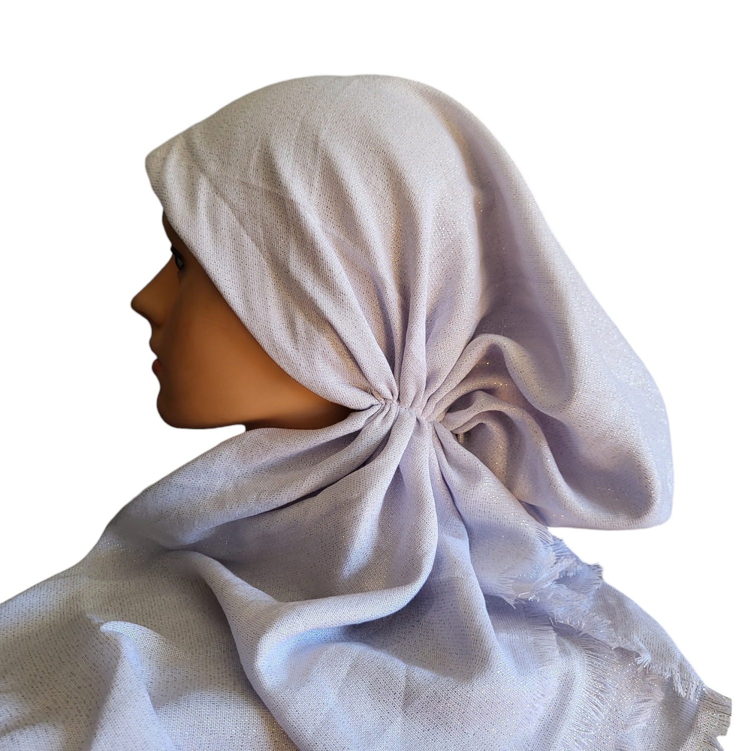 White w/silver shimmer  - soft fringes pretied tichel