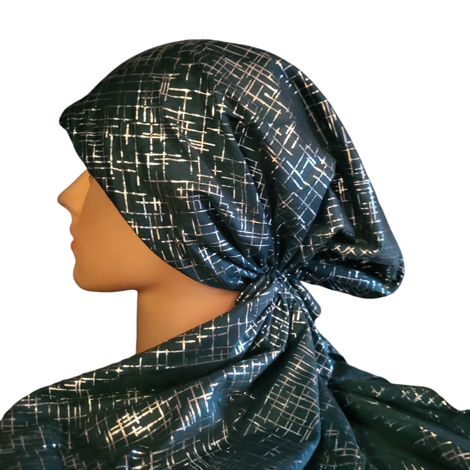 Dark green - silver lines metallic pretied tichel