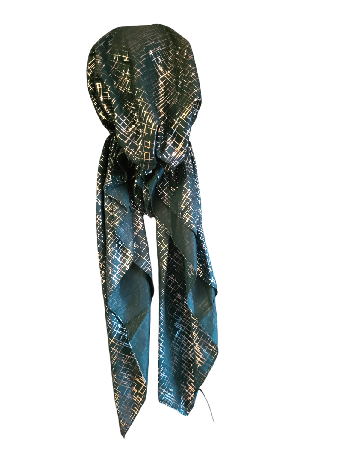 Dark green - silver lines metallic pretied tichel