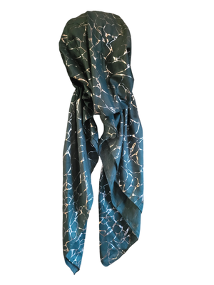 Dark green - silver patterned metallic pretied tichel