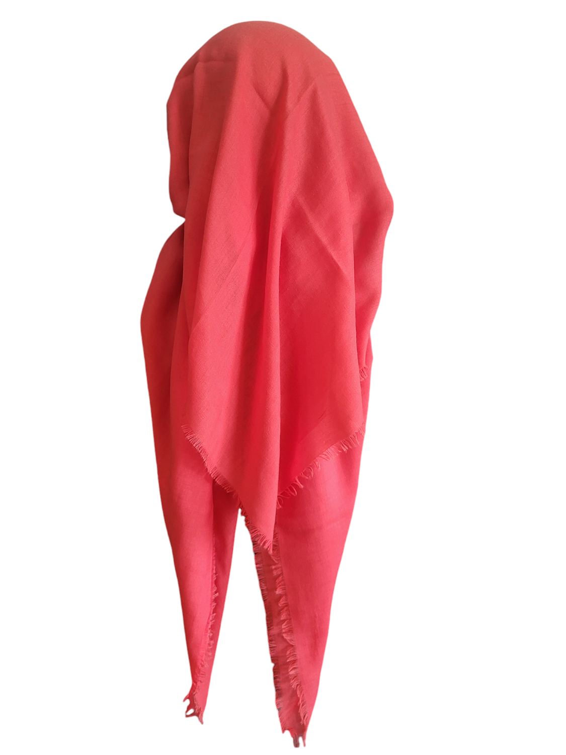 Deep reddish/coral solid - long back pre-tied kerchief w/band sewn in - soft fringe material