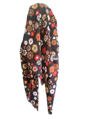 Black floral - long back pre-tied kerchief w/band sewn in - thin gauzy material 