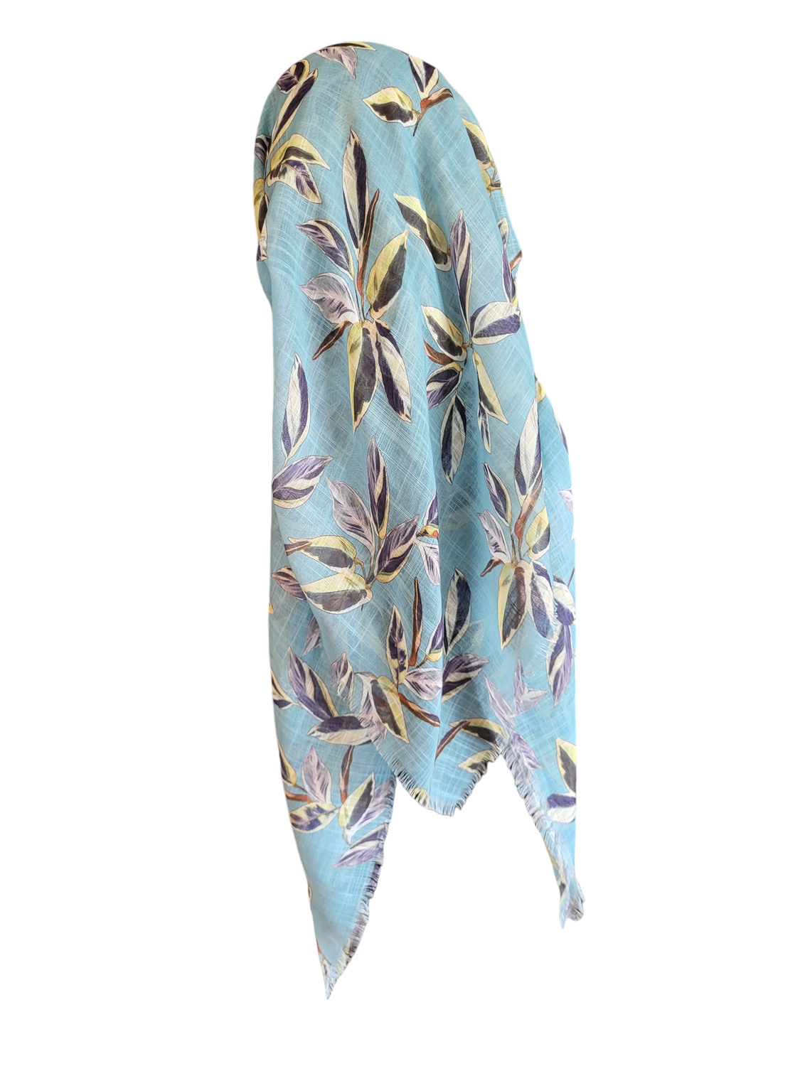 Light sea green pretty floral long back pre-tied kerchief w/band sewn in  -  soft fringed edges material
