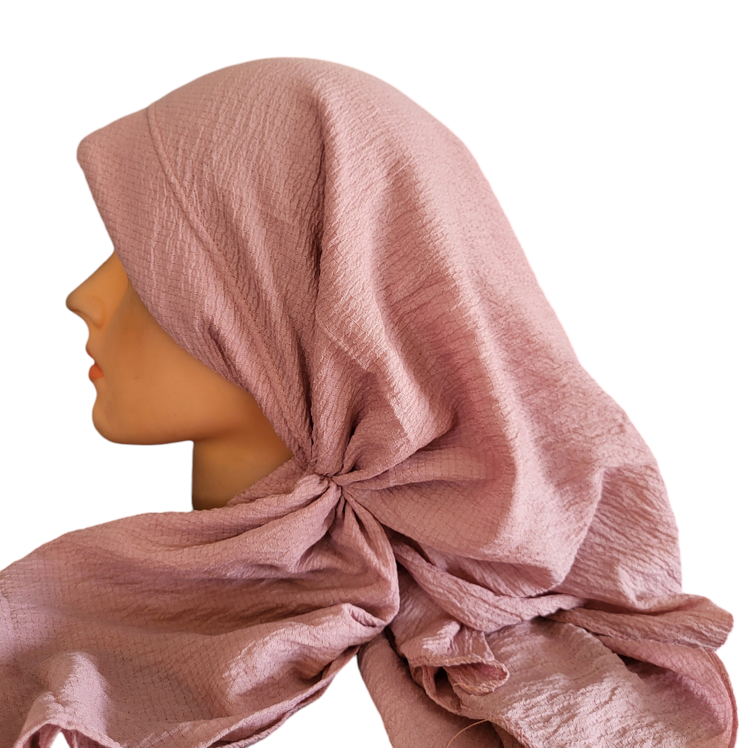 Blush/light pink textured long back pre-tied kerchief w/band sewn in