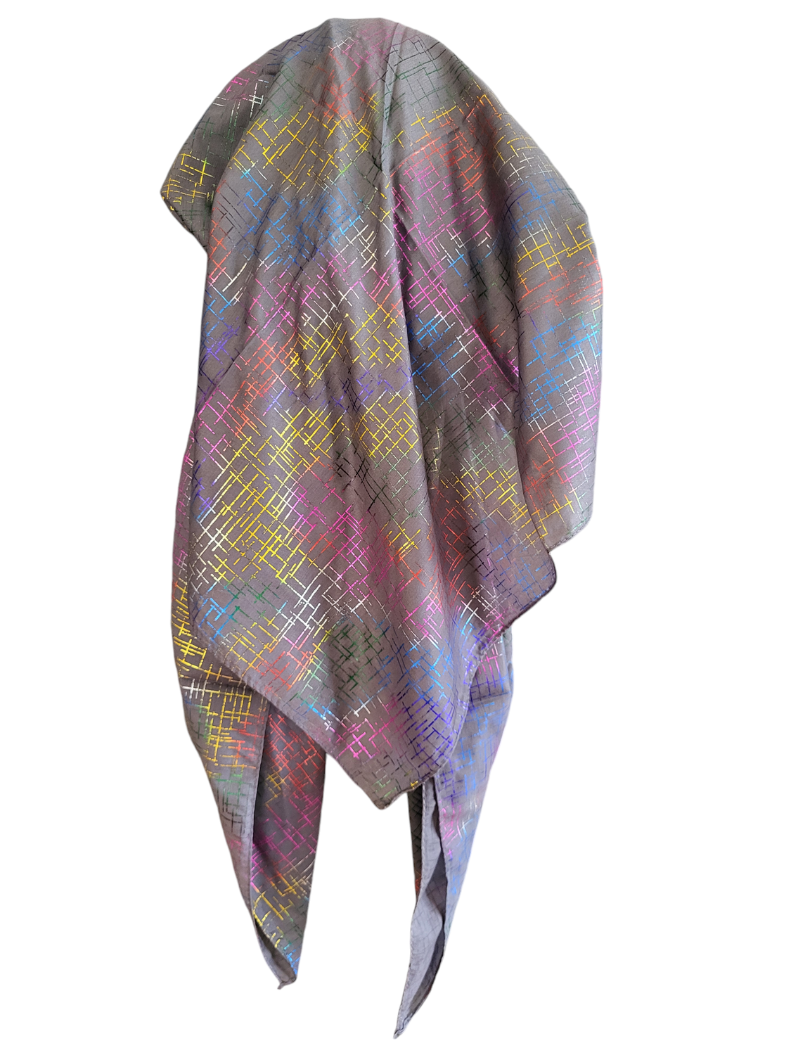 Dark gray/colorful - long back pre-tied kerchief w/band sewn in - thin metallic