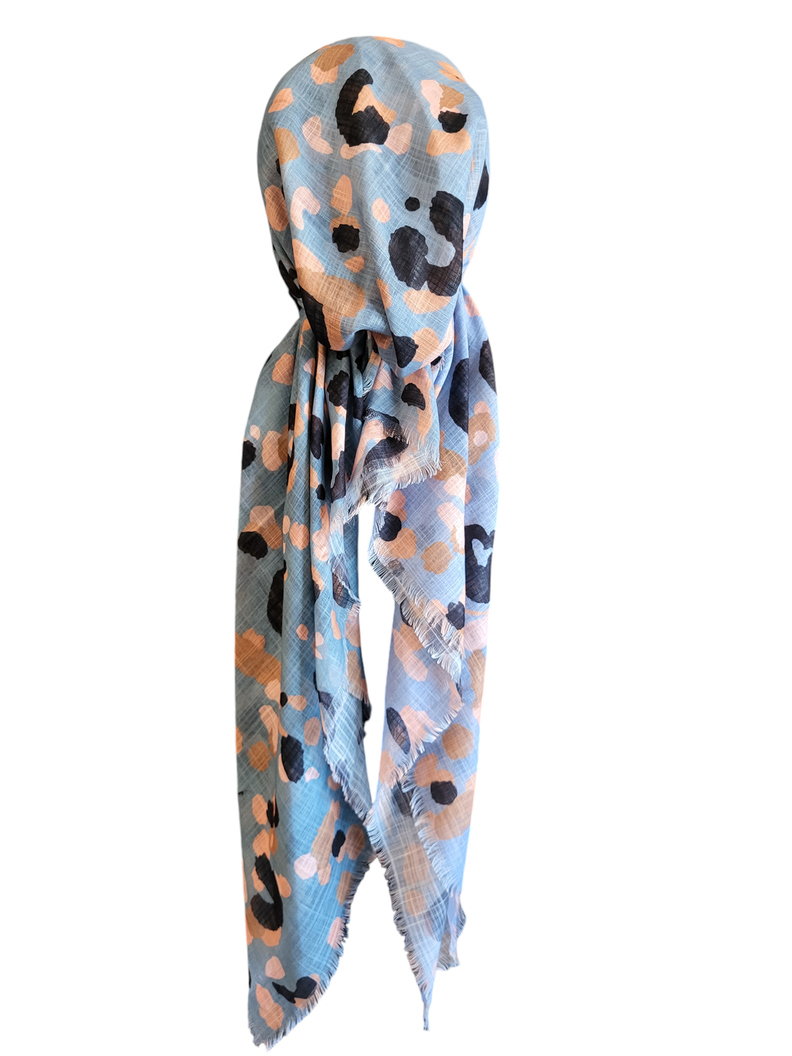 Denim shaded leopard - soft fringes pretied tichel