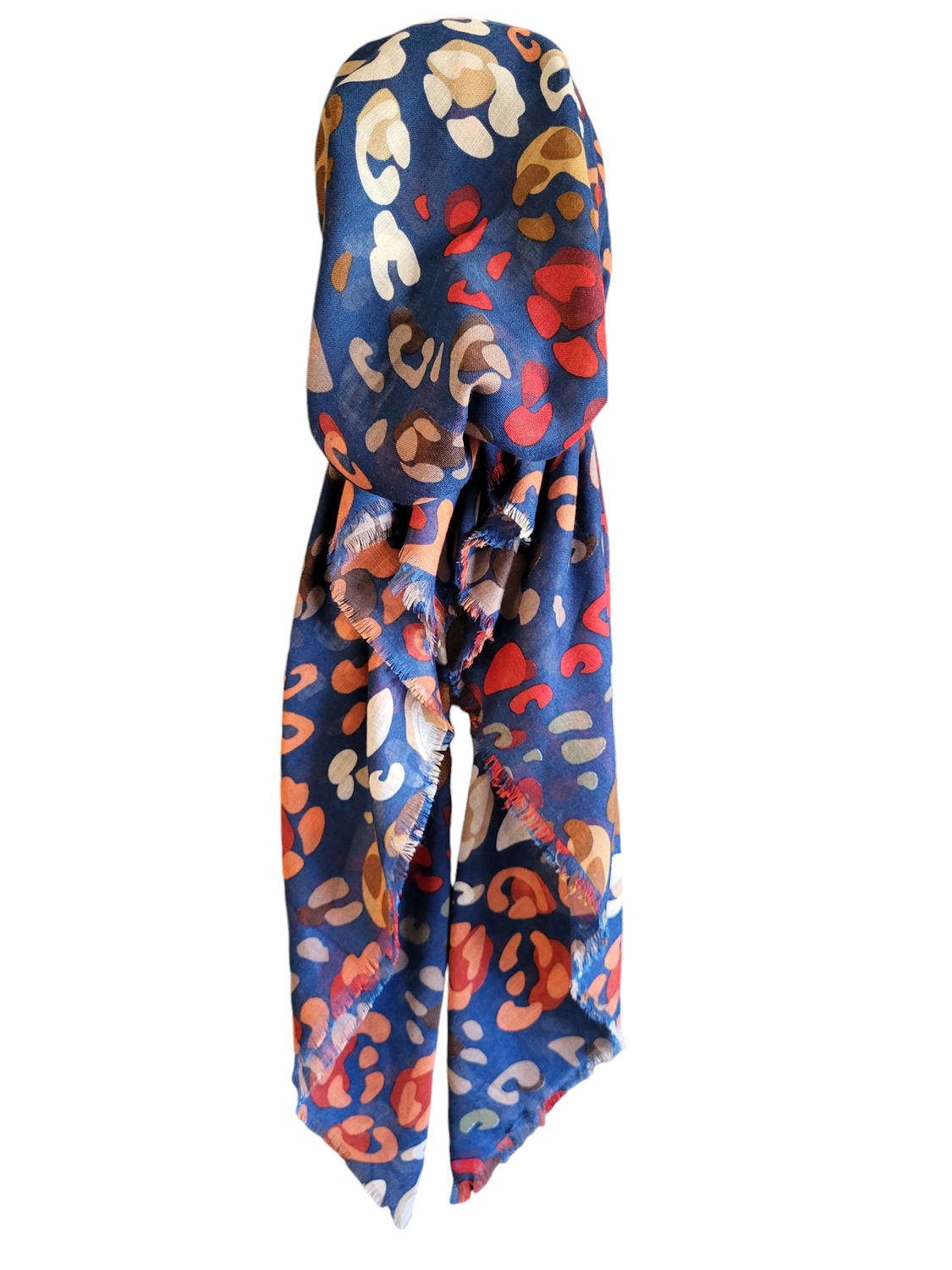 Blue colored leopard - soft fringes pretied tichel