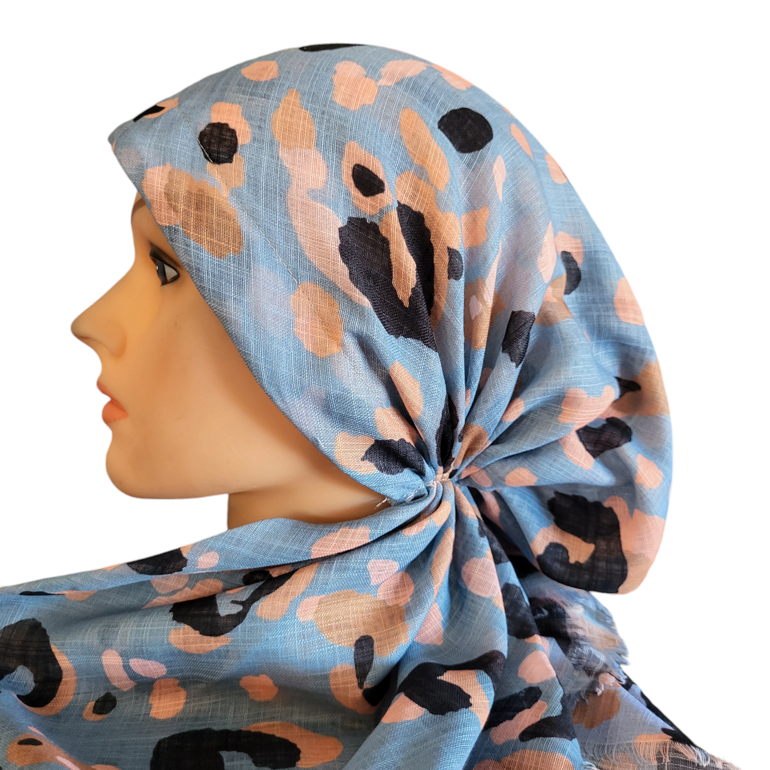 Denim shaded leopard - soft fringes pretied tichel