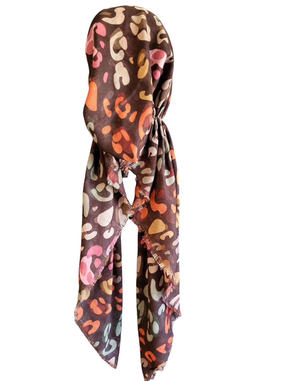 Brown colored leopard - soft fringes pretied tichel
