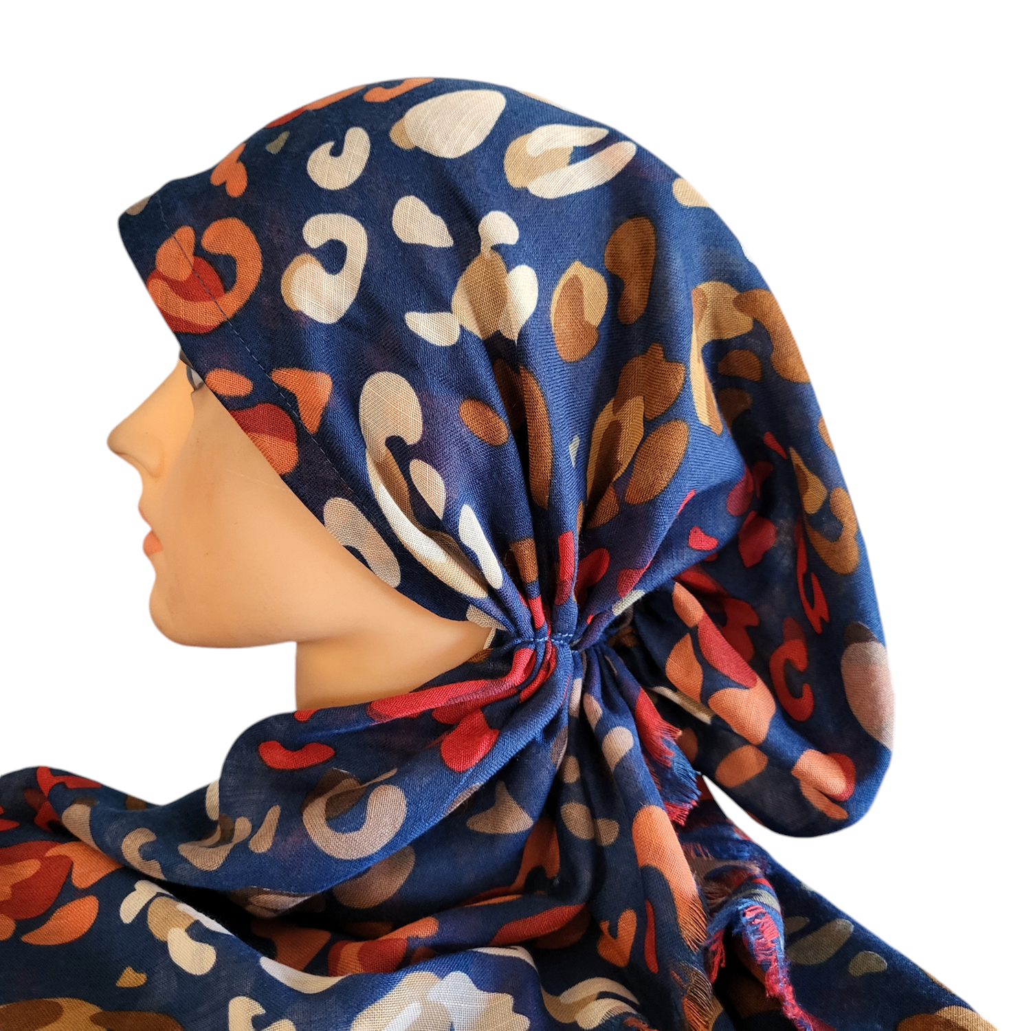 Blue colored leopard - soft fringes pretied tichel