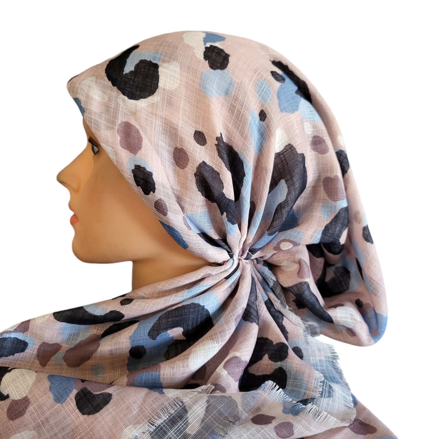 Beige shaded leopard - soft fringes pretied tichel