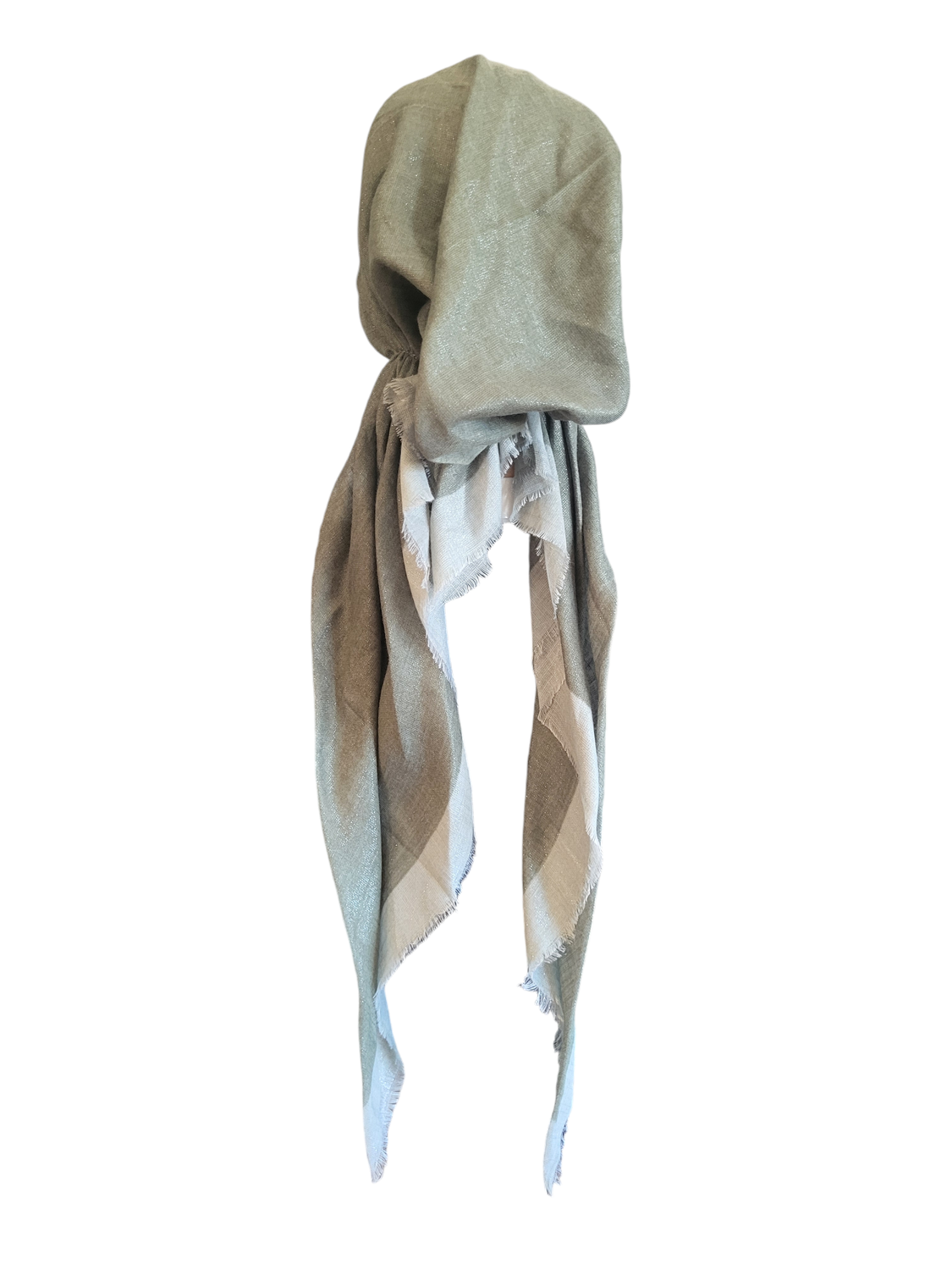 Sage border w/silver shimmer  - soft fringes pretied tichel