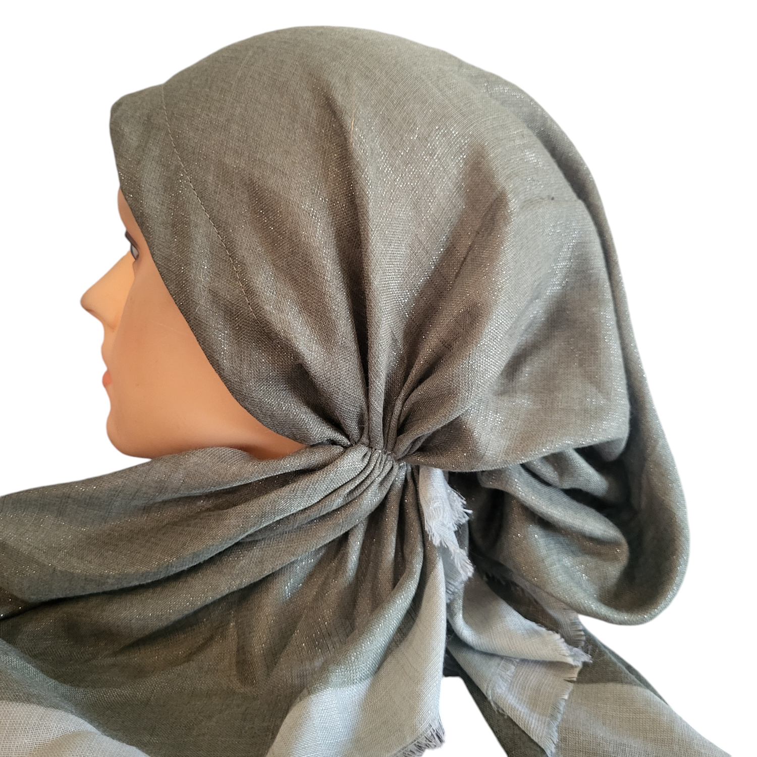 Sage border w/silver shimmer  - soft fringes pretied tichel