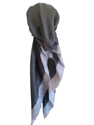 Black/gray border w/silver shimmer  - soft fringes pretied tichel