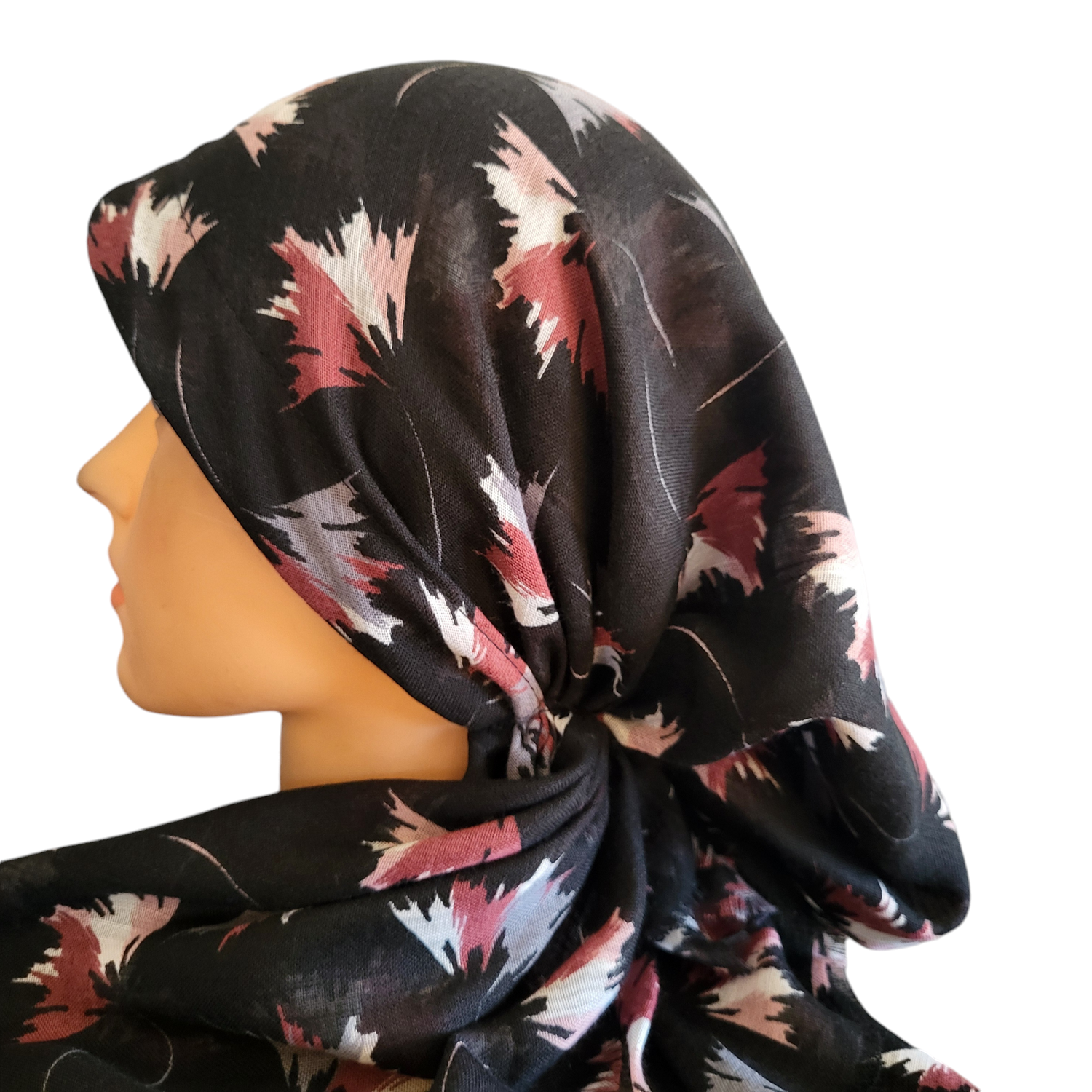 Black/dull berry Fall leaves - soft fringes pretied tichel