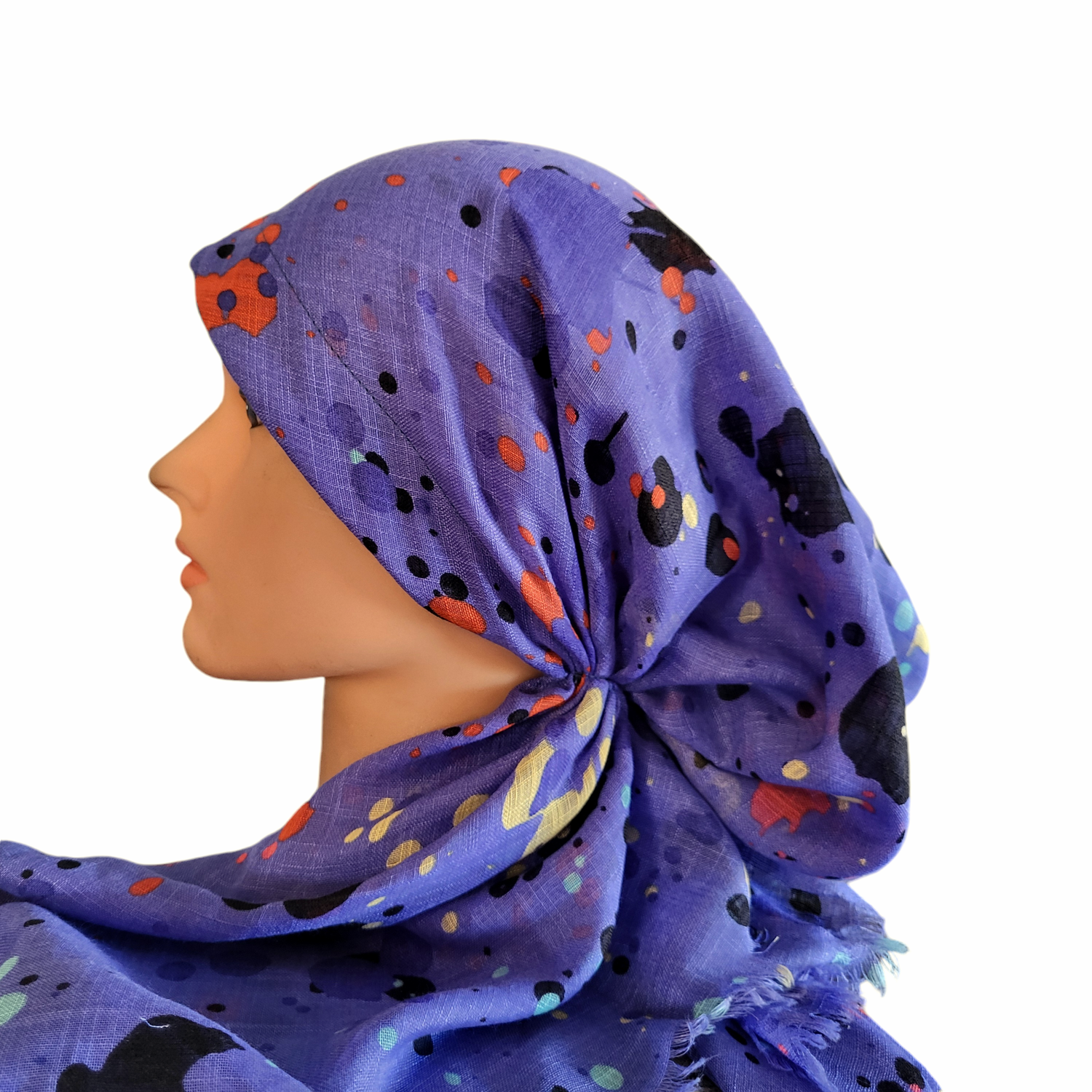 Lavender paint spotted - soft fringes pretied tichel