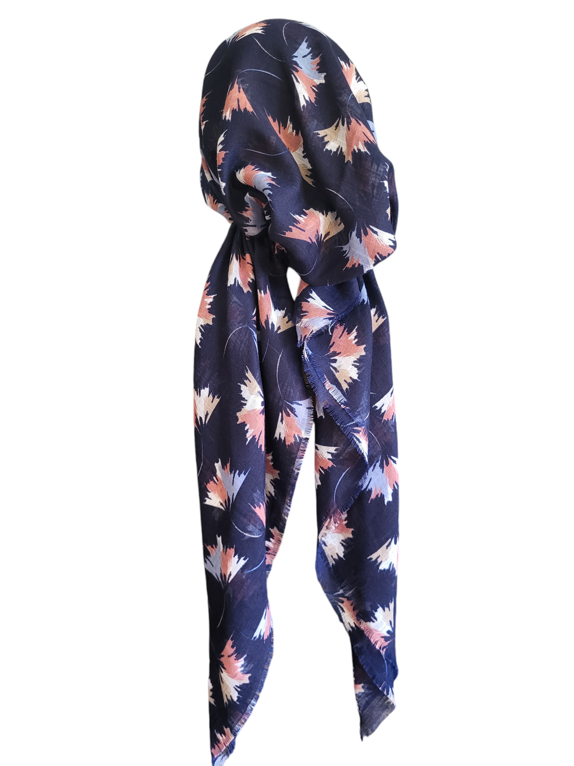 Navy/dull berry Fall leaves - soft fringes pretied tichel