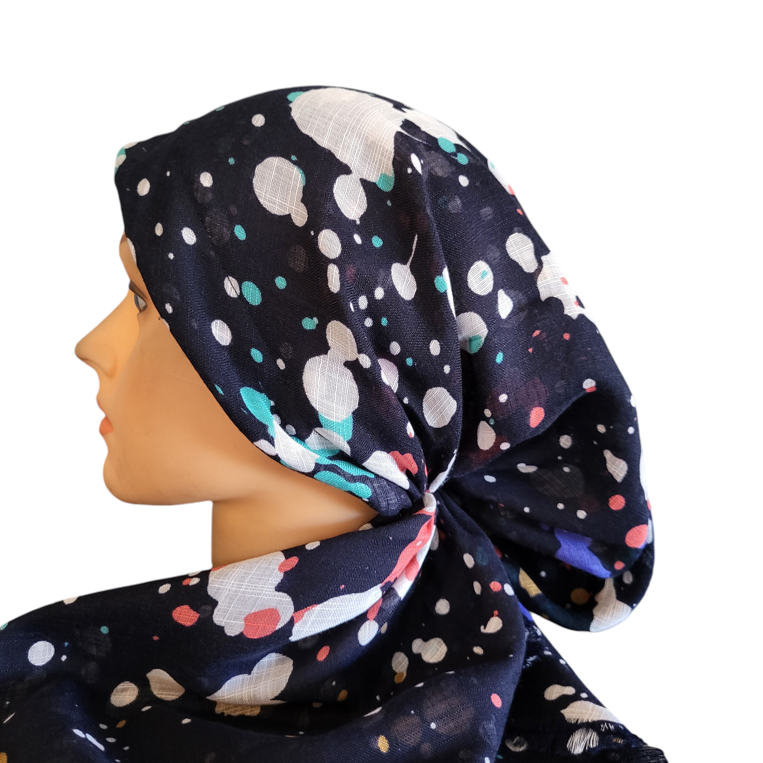 Navy/sea green n' more paint spotted - soft fringes pretied tichel