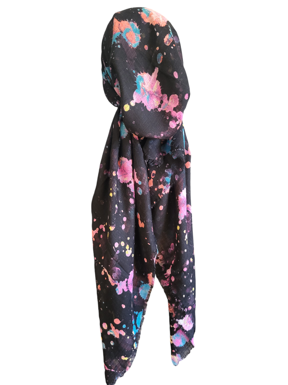 Black/pink paint splattered - soft fringes pretied tichel
