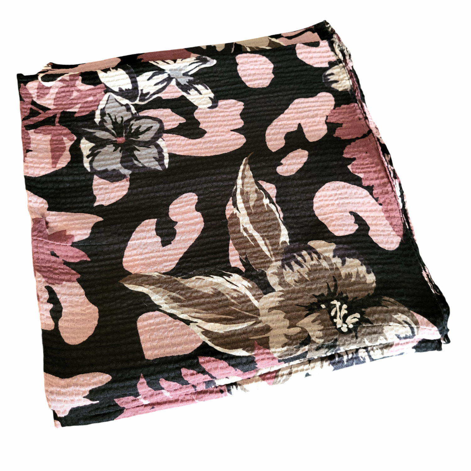 Black/pink - leaves n&#39; flowers  thin gauzy tichel