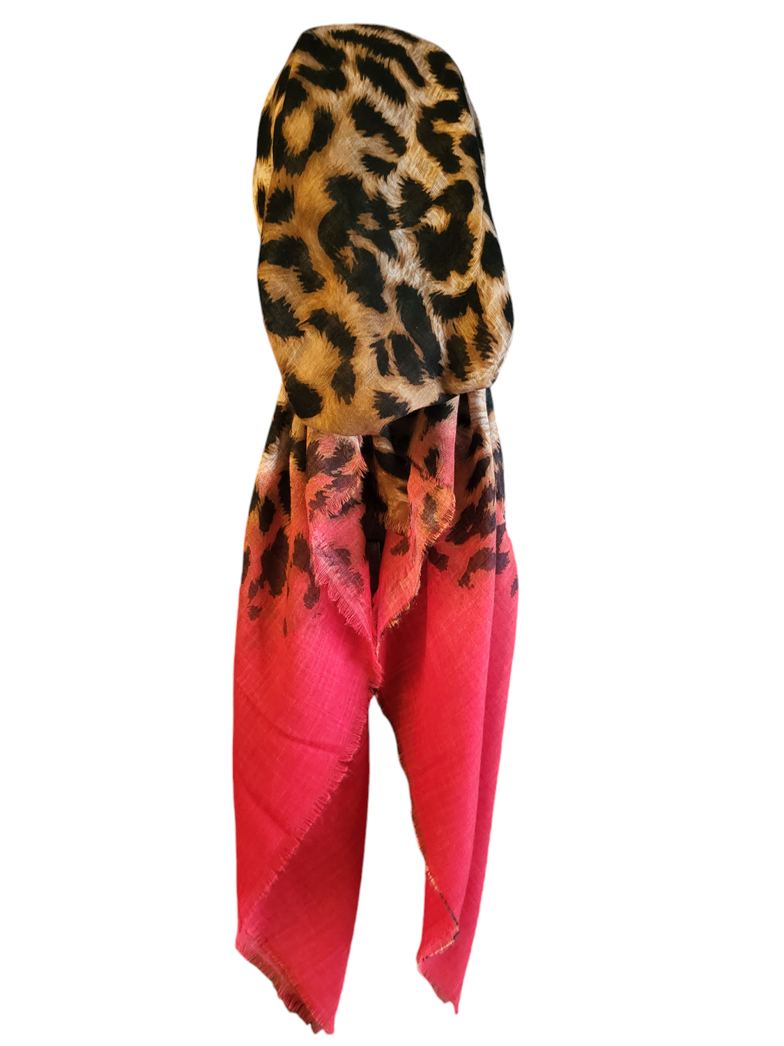 Leopard with reddish coral - soft fringes pretied tichel