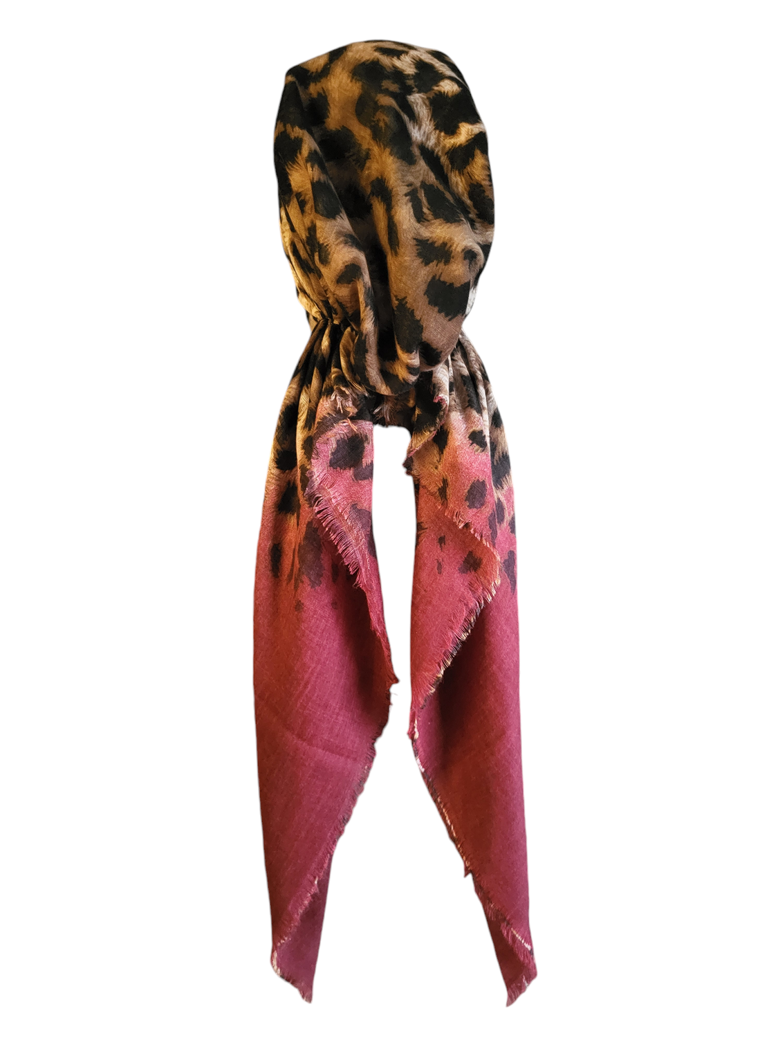 Leopard with maroon - soft fringes pretied tichel