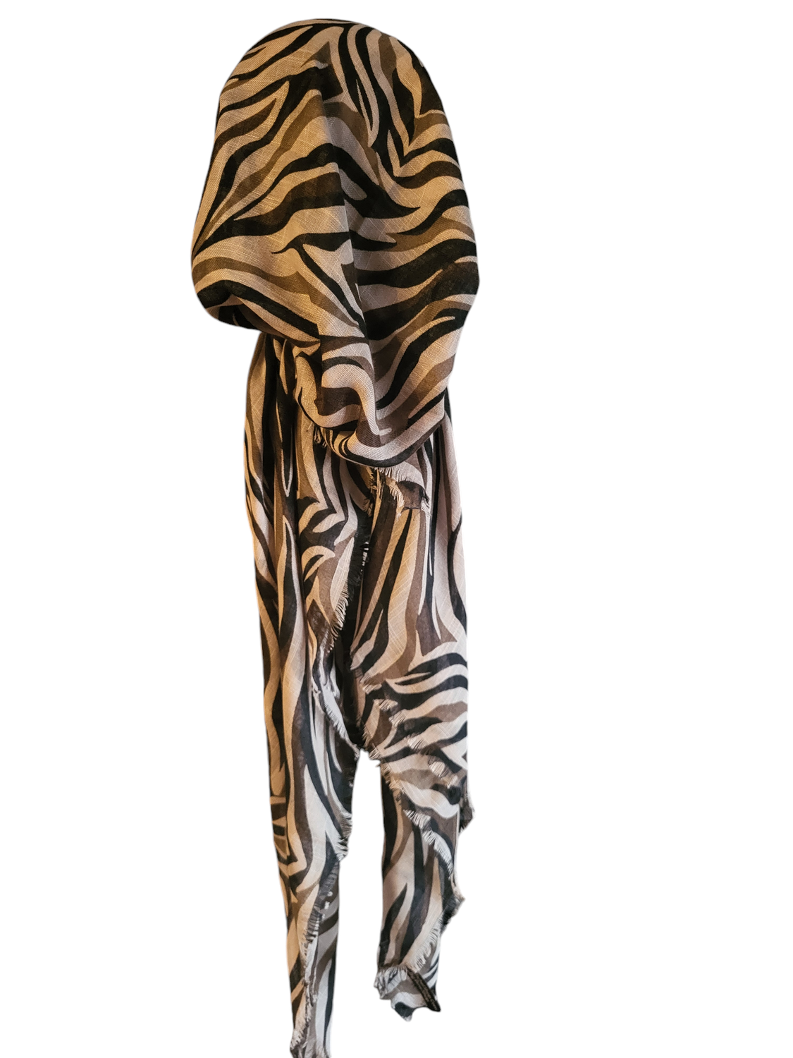 Beige/tan zebra - soft fringes pretied tichel