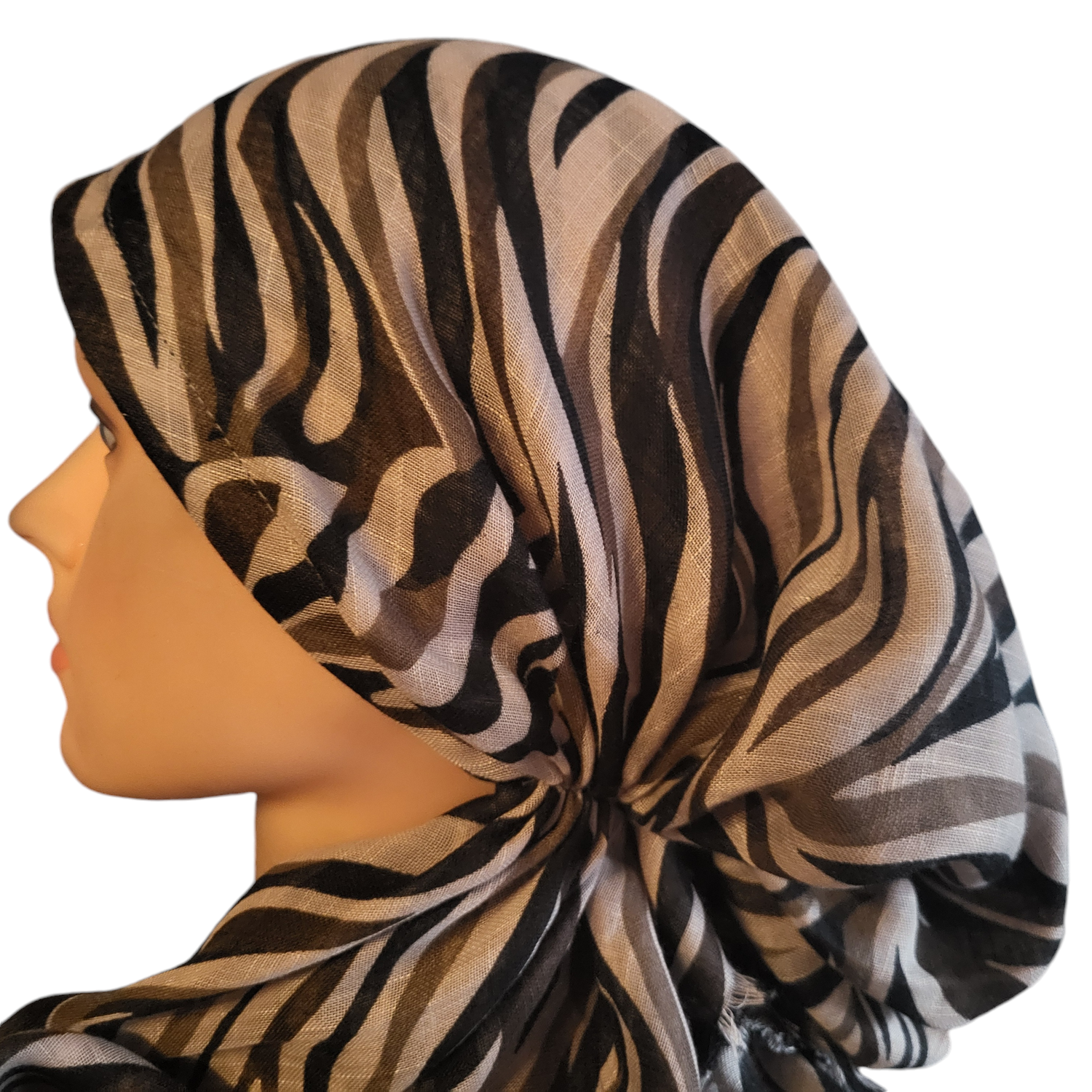 Beige/tan zebra - soft fringes pretied tichel