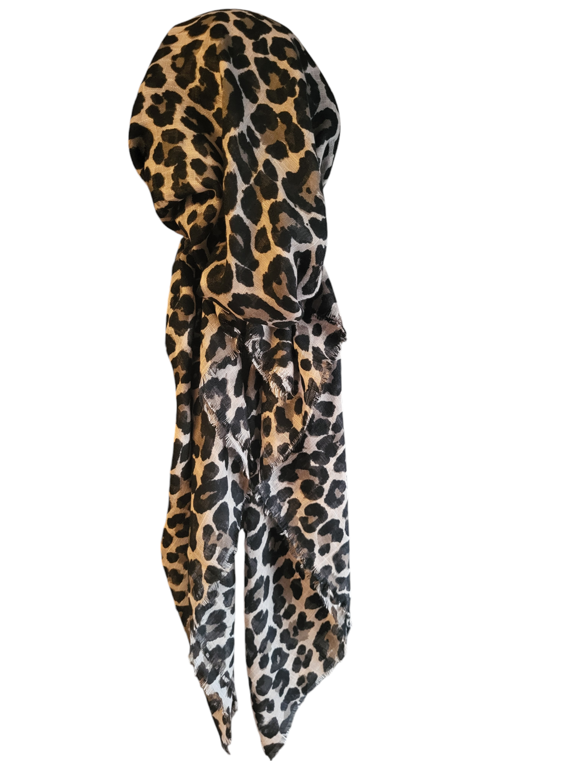 Brown leopard - soft fringes pretied tichel