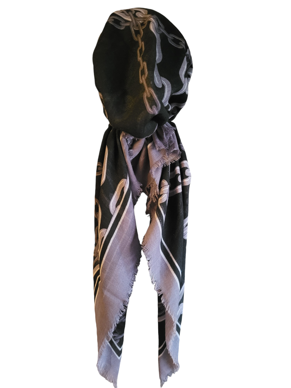 Black/gray border square chains - soft fringes pretied tichel