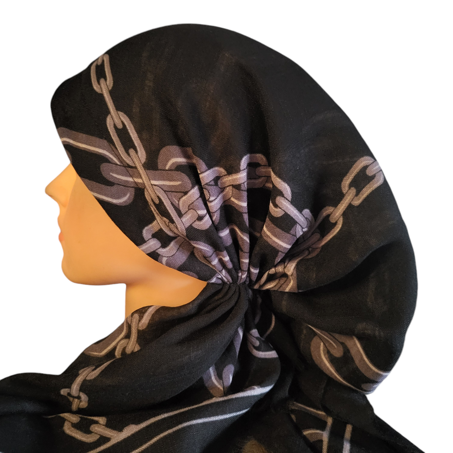 Black square chains - soft fringes pretied tichel