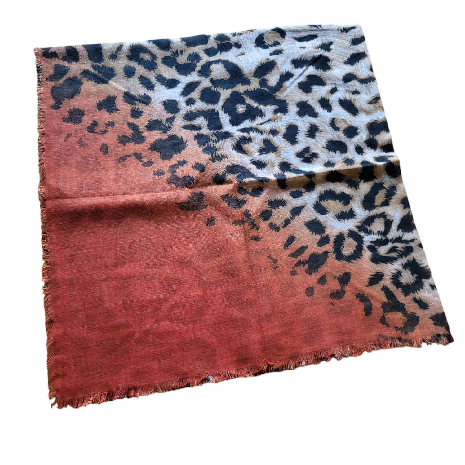 Orange/coral wild animal patterned -  soft fringed tichel