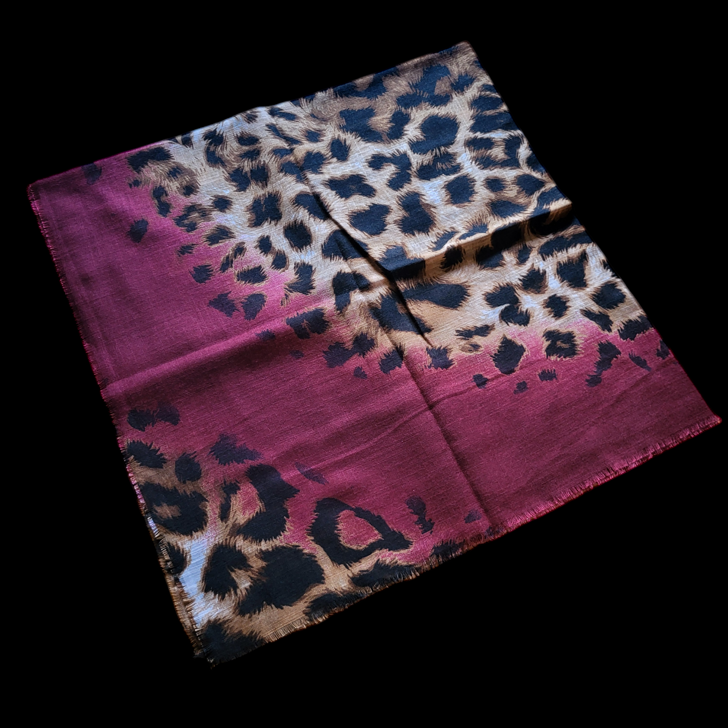 Maroon wild animal patterned -  soft fringed tichel