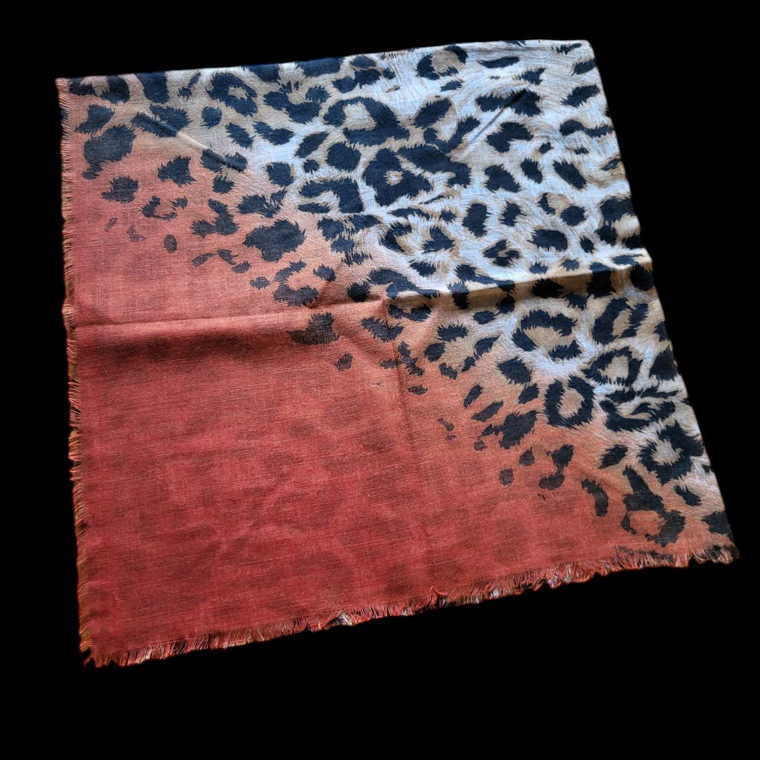 Orange/coral wild animal patterned -  soft fringed tichel