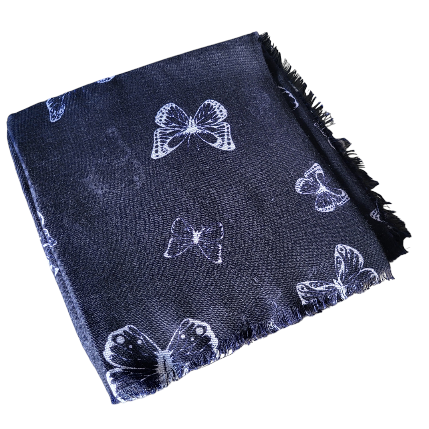 Navy butterflies -  soft fringed tichel