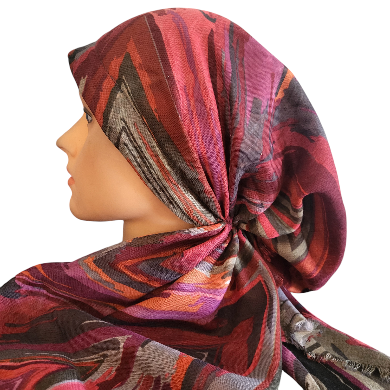 Maroon/burgundy n' more multicolored - soft fringes pretied tichel