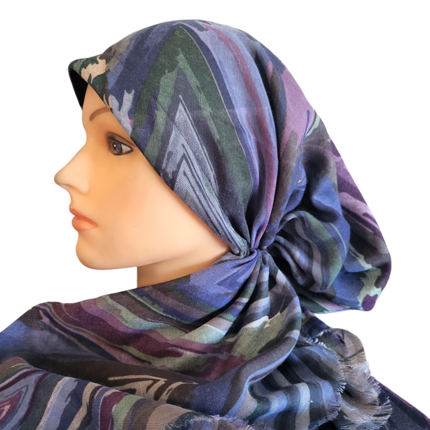 Blue/purple n' more multicolored - soft fringes pretied tichel