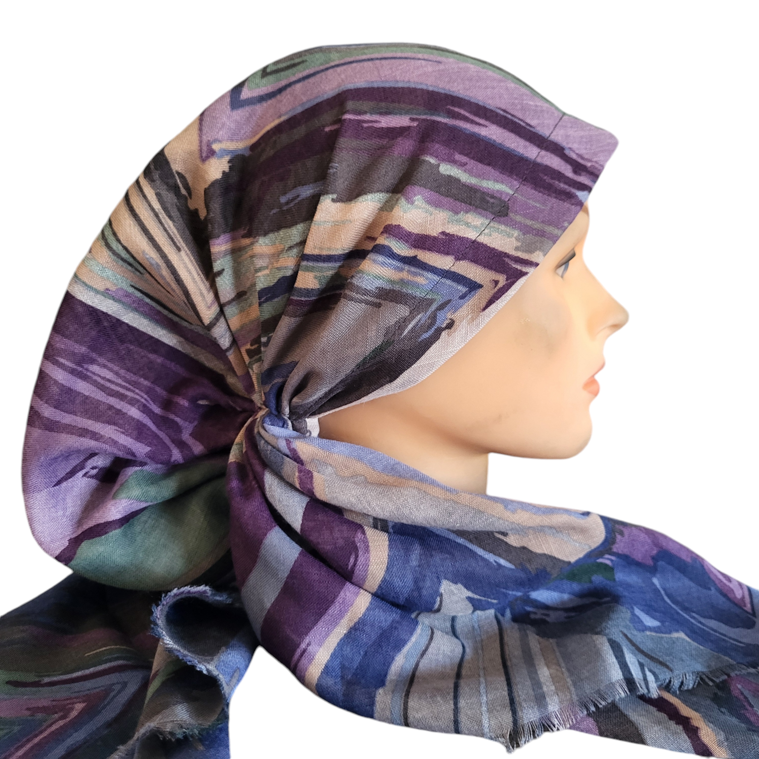 Blue/purple n' more multicolored - soft fringes pretied tichel