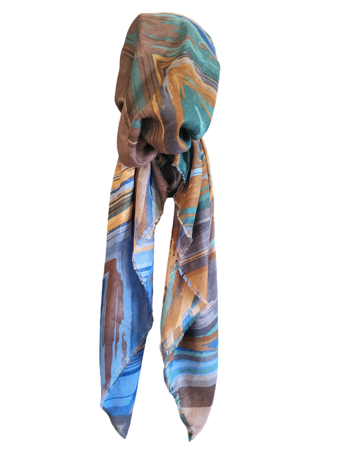 Teal/brown n&#39; more multicolored - soft fringes pretied tichel