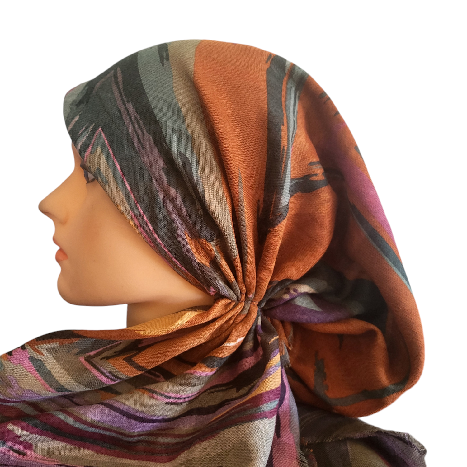 Rust/green n' more multicolored - soft fringes pretied tichel