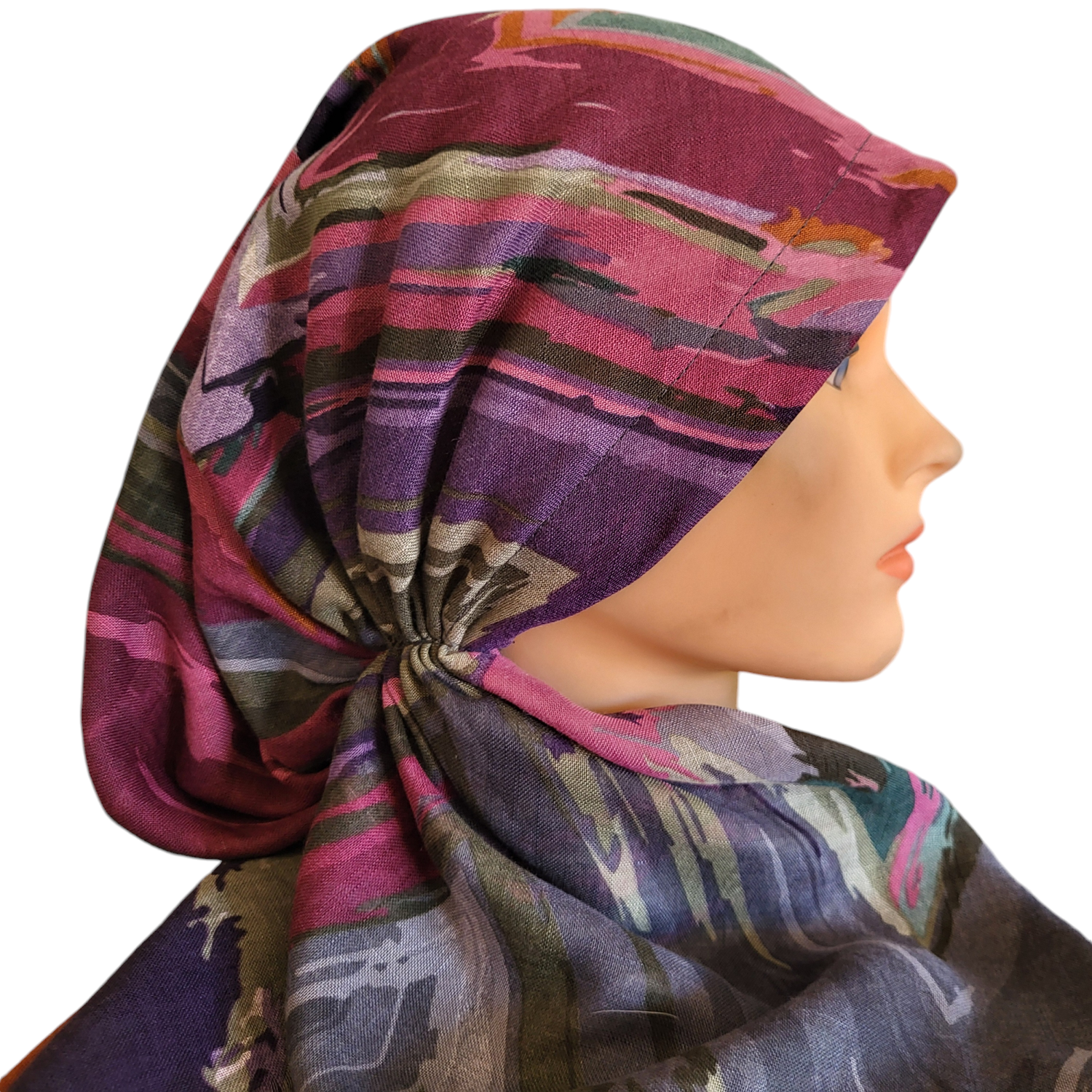 Rust/green n' more multicolored - soft fringes pretied tichel