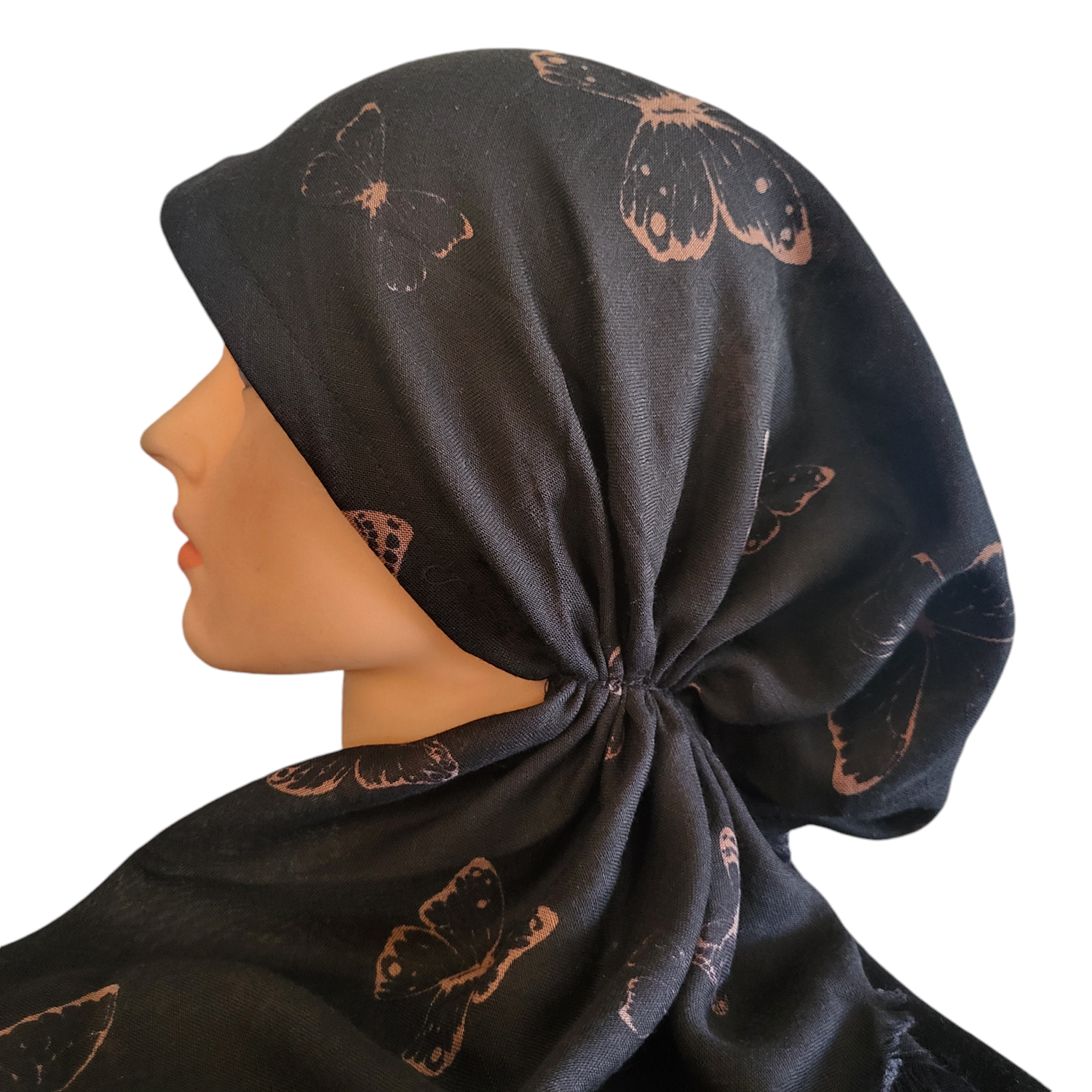 Black slight butterflies - soft fringes pretied tichel